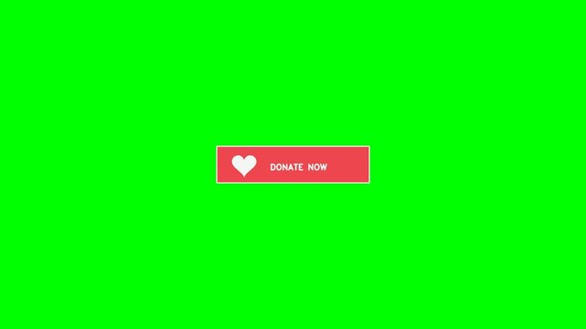 A red button with a heart icon and the text "DONATE NOW" on a green screen background, symbolizing online giving and charity.