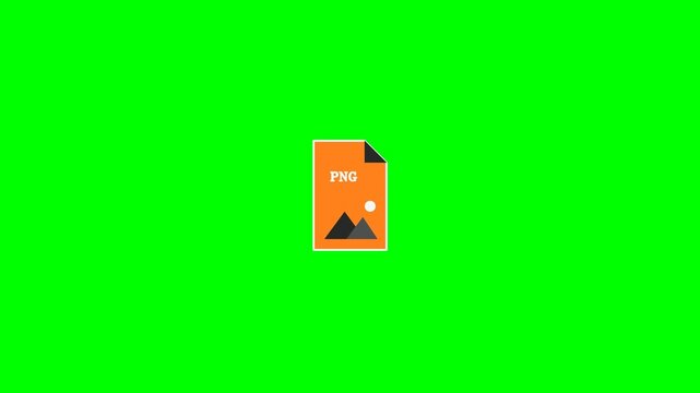 A flat design icon representing a PNG image file with a landscape thumbnail on a green screen background.