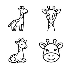 Fototapeta premium Collection of four adorable giraffe character line icons.