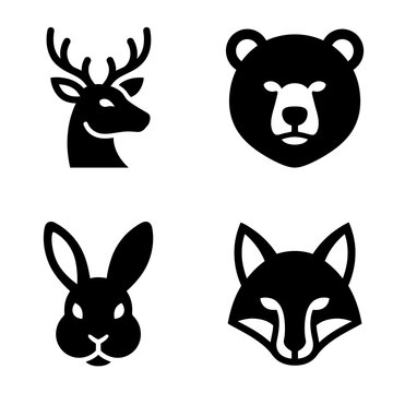 Collection of forest animal head icons featuring deer, bear, rabbit, and fox.
