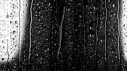 Obraz premium Closeup of raindrops on a window glass creating a textured pattern with reflections and light play, capturing the essence of a rainy day with a monochrome aesthetic and artistic appeal