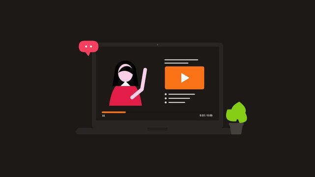 Online education video tutorial on laptop with instructor and play button