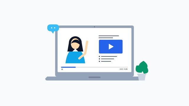 Online learning platform on a laptop screen with video player and teacher