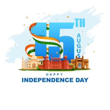 India Independence Day Skyline Banner with Ashoka Chakra Vector