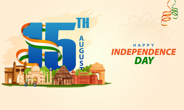 India Independence Day Skyline Banner with Ashoka Chakra Vector