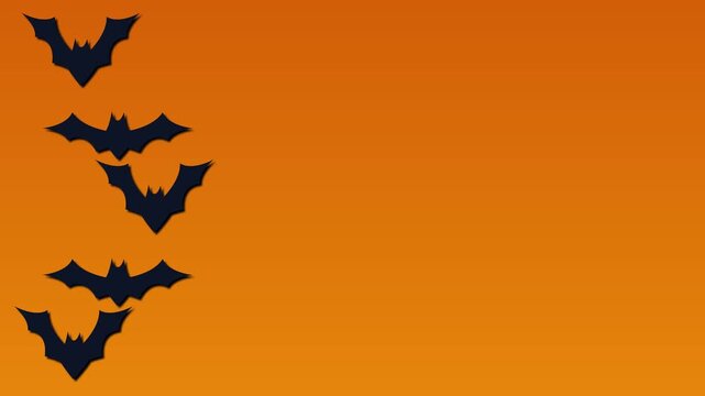 Colony of black bats flying in the orange sky