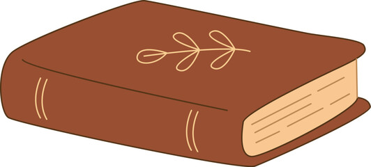 Obraz premium Book Closed With Leaf Motif Cartoon