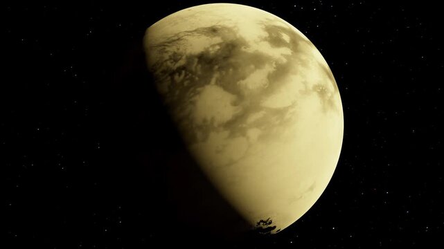 Titan Moon - Surface View with Methane Lakes Orbit 4K 60fps