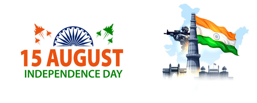 India Independence Day Tribute Banner with National Flag Vector