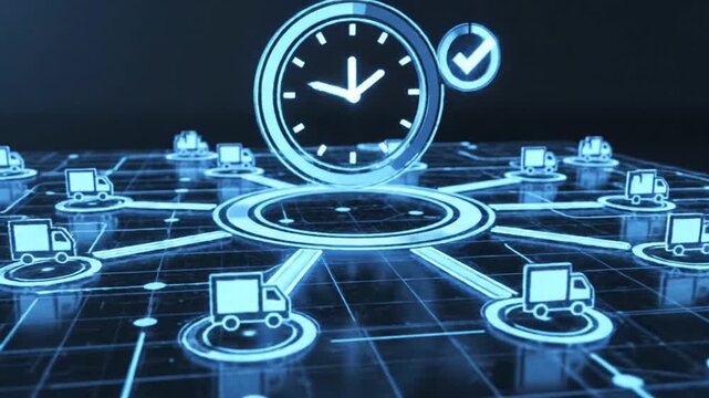 Digital logistics network with clock indicating timely delivery