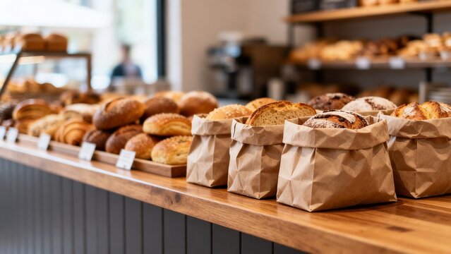 Local small business scene featuring paper bags unbranded boxes bakery inde