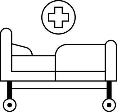 Hospital bed or elderly bedroom, line drawings for coloring, educational materials, icons.
