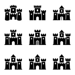 Fototapeta premium Collection of nine castle fortress icons.