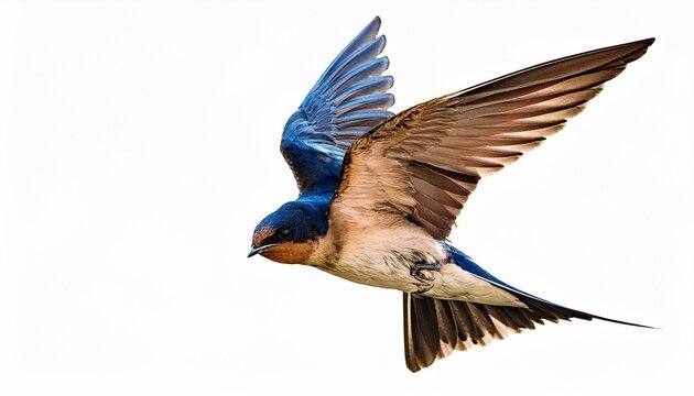 Brown Blue Swallow Bird Flying Wings Open isolated on white background