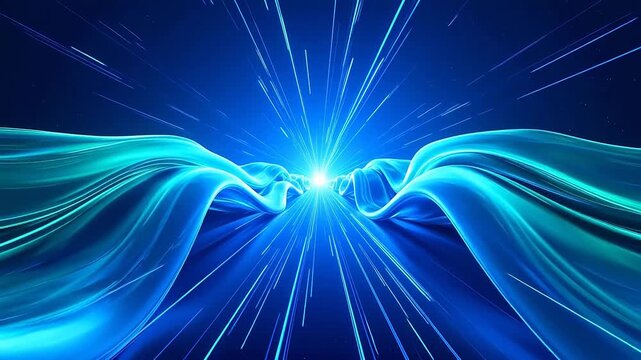 Abstract blue light waves converging