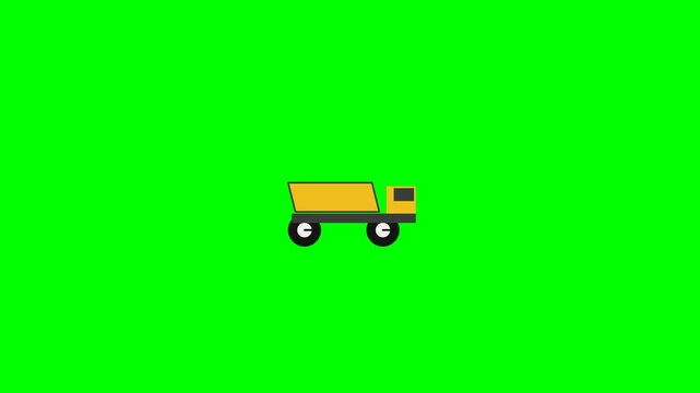 A simple yellow dump truck icon isolated on a bright green screen background.