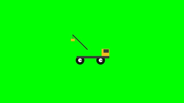 Simple flatbed truck with a crane arm on a green screen background.