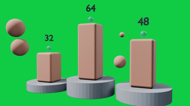Numeric labels appearing, peach spheres entering left, passing columns, showing values, transparent
