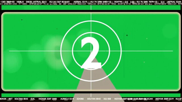 Playback starting, leader rotating wedge and counting numbers, cueing reel, transparent background