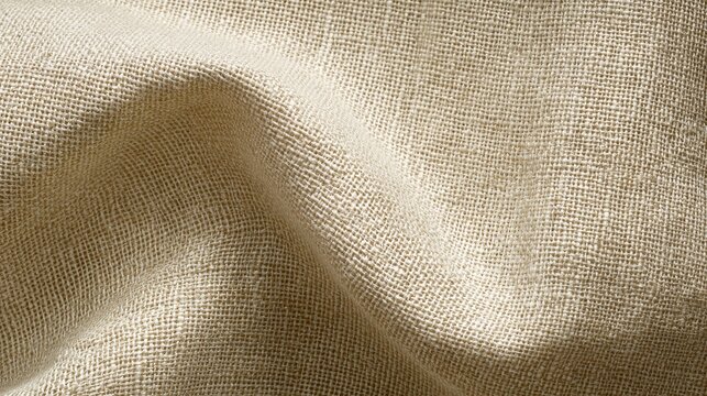A detailed shot of neutral-colored linen fabric with gentle draping, ideal for backgrounds, surface mockups, textile art, and textured design elements. Conveys warmth, simplicity, and natural