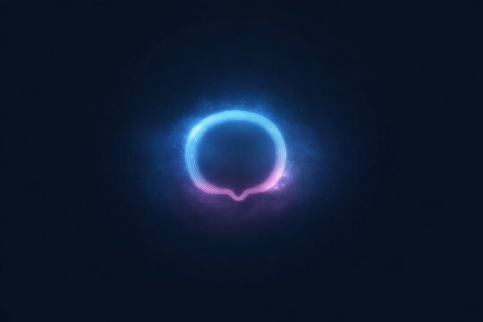 Glowing circular chatbot icon with neon blue and pink halo for modern ai logo background and app splash screen