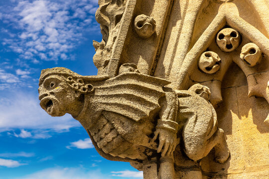 Stone Gargoyle Detail on University Church of Saint Mary the Virgin in Oxford, Oxfordshire, England, UK