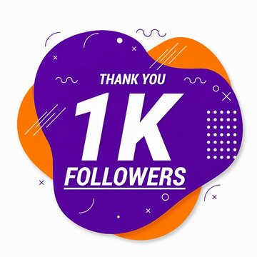 Thank you 1k followers celebration badge with vibrant purple and orange design
