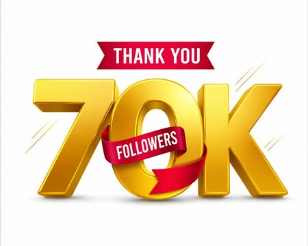 Thank you banner with 70k followers celebration in gold 3d letters