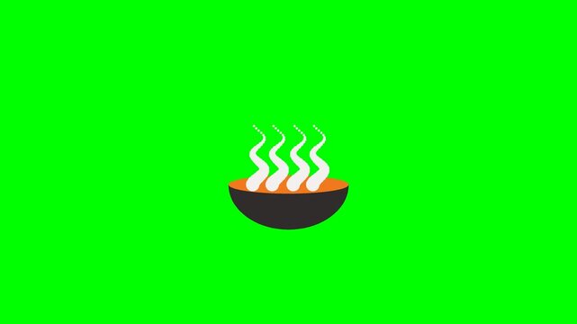 A steaming bowl of hot soup or stew on a vibrant green background, representing comfort food.