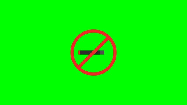 A red prohibition sign with a horizontal black bar inside, set against a vibrant green screen background.