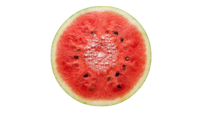 Fresh watermelon slice with bubbles in the center isolated on transparent background