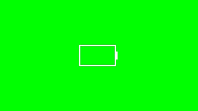 A simple white outline of a battery icon centered on a bright green screen background.
