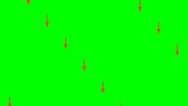 A repeating pattern of small red arrows pointing downwards on a bright green background.