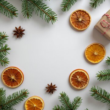 Freshly baked gingerbread cookies with pine sprigs decoration.