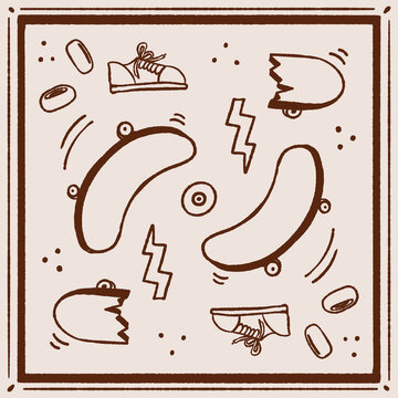 Retro skateboards and street art doodle bandana scarf design