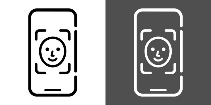 スマートフォンの顔認証を示す太線ベクターアイコン
