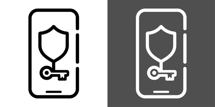 スマートフォンの二要素認証を示す太線ベクターアイコン