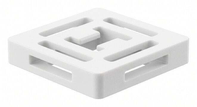 Macro photograph of a square white nylon adhesive cable tie mount featuring precise routing slots for zip ties.