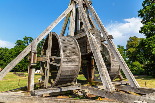 Medieval Wooden Trebuchet Siege Engine Used for Castle Warfare