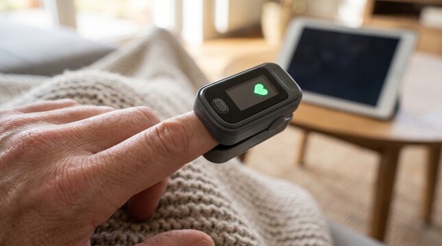 Pulse Oximeter Measuring Oxygen Saturation at Home