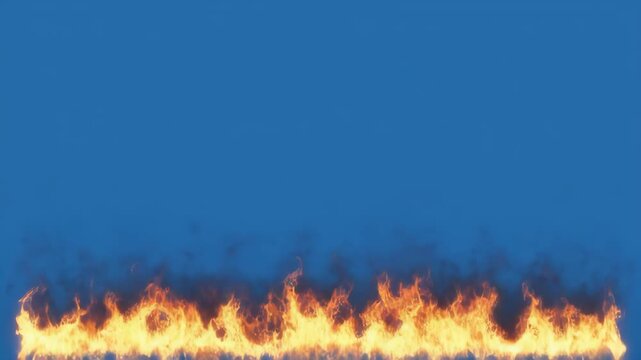 Dynamic fire line igniting across blue sky backdrop with subtle smoke wisps cinematic motion