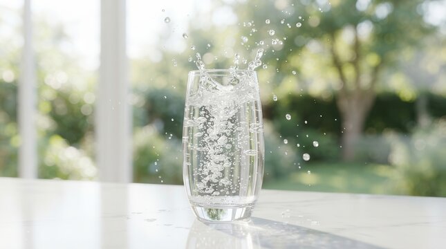 Sparkling water in a clear glass, vital for wellness and a cornerstone of a balanced diet.