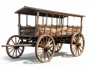 Obraz premium Rustic wooden wagon with large spoked wheels, covered roof