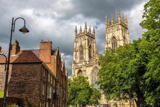 Medieval Gothic York Minster Cathedral Architecture under Blue Sky in York, England, UK