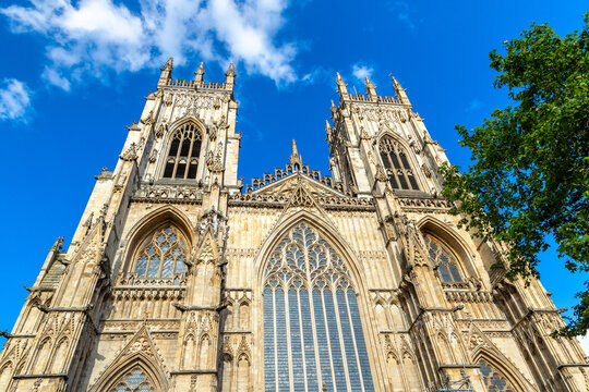 Medieval Gothic York Minster Cathedral Architecture under Blue Sky in York, England, UK
