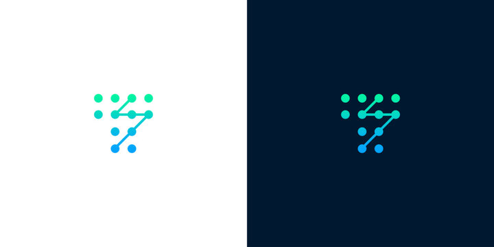 Modern abstract letter T network dot logo design for technology science digital data cyber business branding