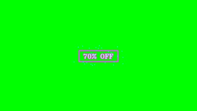 Green screen background with a grey button displaying "70% OFF" text for easy compositing.