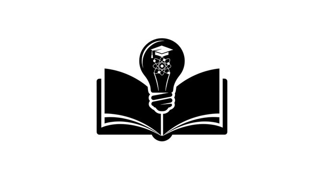 Open book with light bulb and graduation cap icon