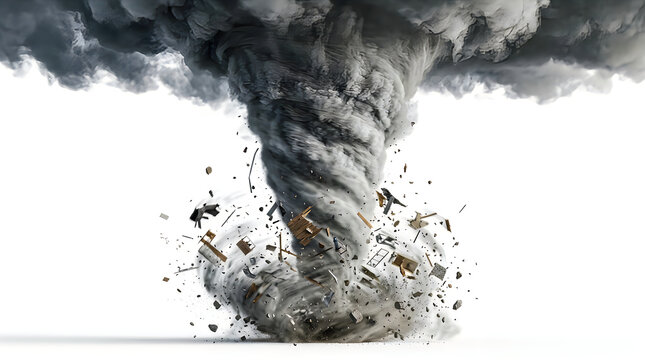 Large black tornado swirling with debris and dust illustration