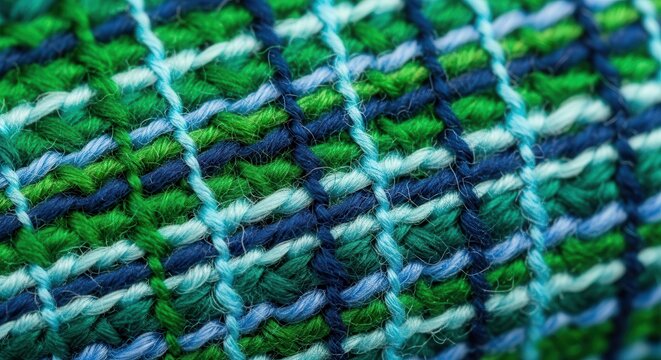 Close up view of colorful woven fabric texture pattern.